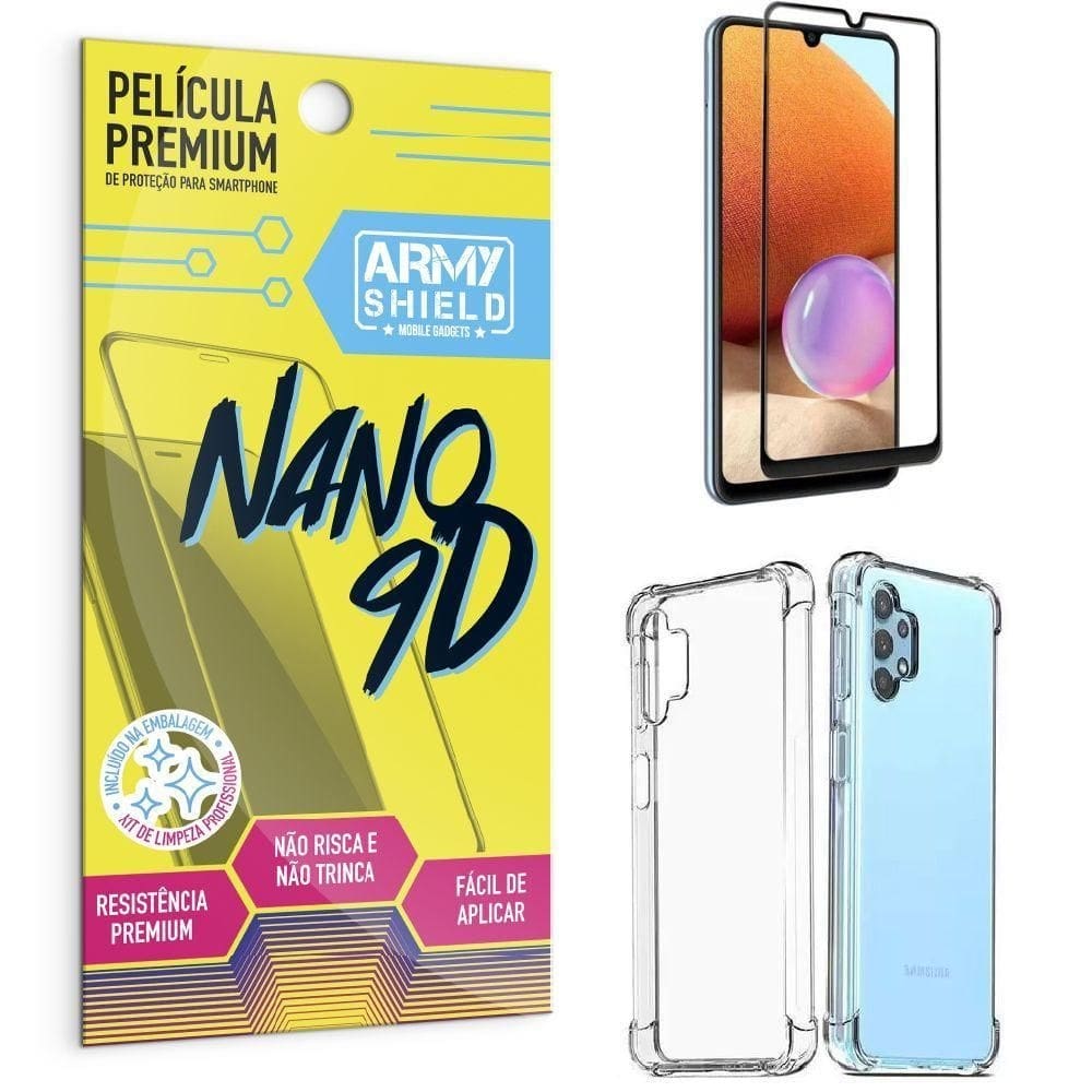 Capinha samsung a32 4g + película premium nano 9d armyshield