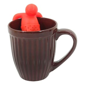 Kit Caneca Itália Colours Marrom Alto Relevo Cerâmica 350ml E Boneco Infusor De Chá Silicone