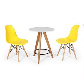 Conjunto Mesa Redonda Aline 70Cm Branca Com 2 Cadeiras Eames Eiffel - Amarelo