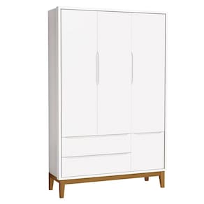 Guarda Roupa Infantil New Classic 3 Portas Branco com Pés Madeira - Reller