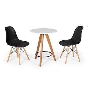 Conjunto Mesa Redonda Aline 70Cm Branca Com 2 Cadeiras Eames Eiffel - Preto