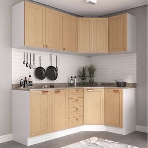 Cozinha Modulada 6 Peças com Tampo 3 Aéreos e 3 Balcões Arizona Cabecasa Madeiramadeira Figueira