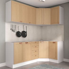 Cozinha Modulada 6 Peças sem Tampo 3 Aéreos e 3 Balcões Arizona Cabecasa Madeiramadeira Figueira