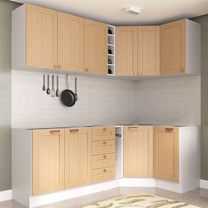 Cozinha Modulada 8 Peças sem Tampo 4 Aéreos e 4 Balcões Arizona Cabecasa Madeiramadeira Figueira