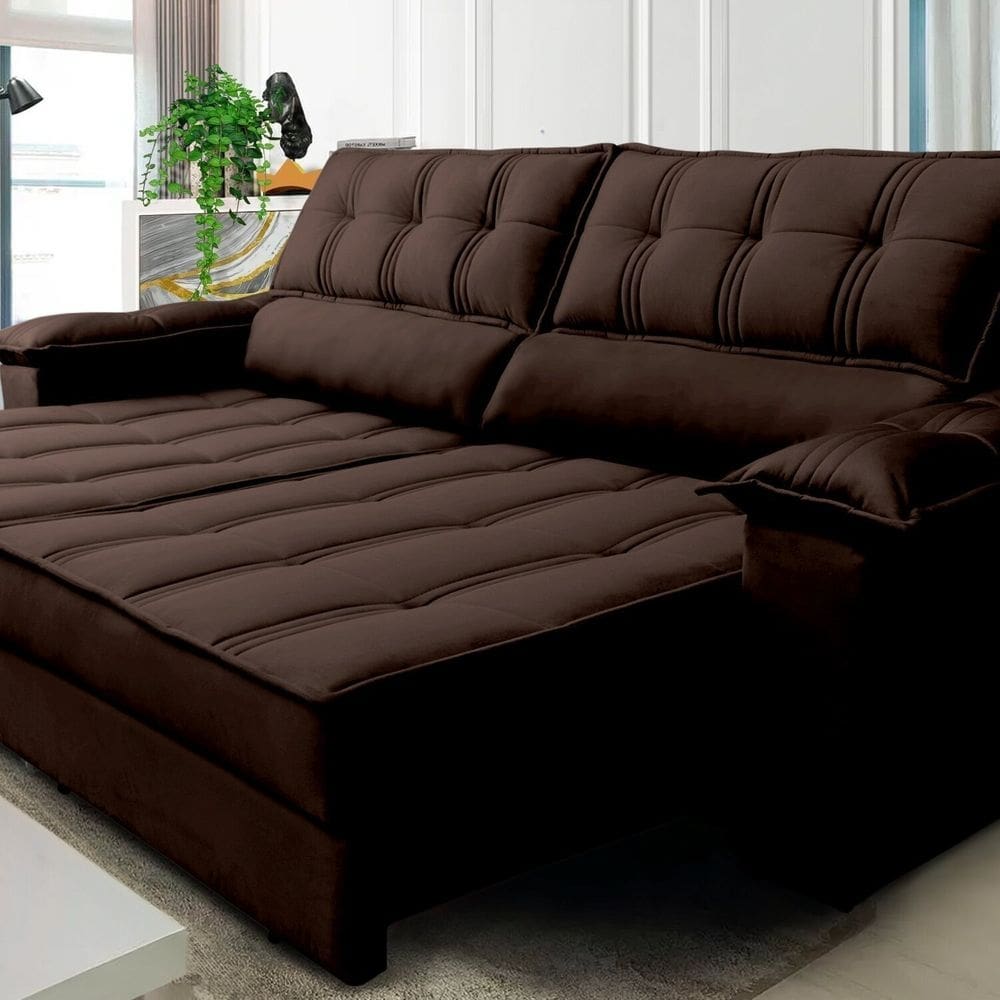 Sofá Retrátil e Reclinável 3 Lugares 300 Cm Ferrara Platinum Marrom