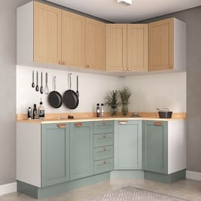 Cozinha Modulada 6 Peças com Tampo 3 Aéreos e 3 Balcões Arizona Cabecasa Madeiramadeira Figueira/Menta