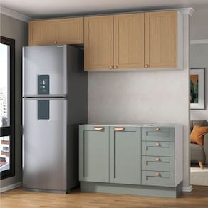 Cozinha Modulada 3 Peças sem Tampo 2 Aéreos 1 Balcão Arizona Cabecasa Madeiramadeira Figueira/Menta