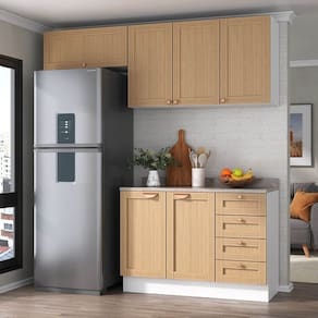 Cozinha Modulada 3 Peças com Tampo 2 Aéreos 1 Balcão Arizona Cabecasa Madeiramadeira Figueira