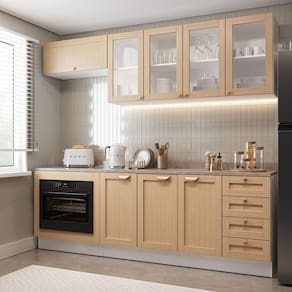 Cozinha Modulada 6 Peças com Tampo 3 Aéreos 3 Balcões Arizona Cabecasa Madeiramadeira Figueira