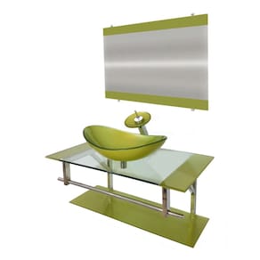 Gabinete de Vidro 80cm Inox com Cuba Oval Verde Oliva