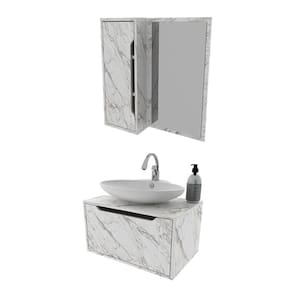 Balcão Gabinete Suspenso BN3646 com Espelho para Banheiro BN3648 Mármore Branco - Tecnomobili