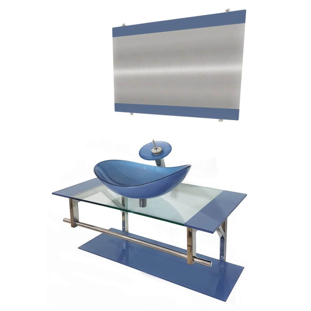 Gabinete de Vidro 80cm Inox com Cuba Oval Azul