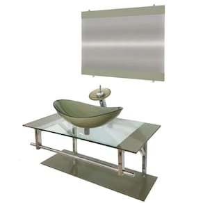 Gabinete de Vidro 80cm Inox com Cuba Oval Champanhe