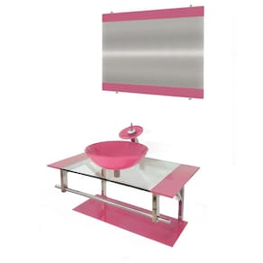 Gabinete de Vidro 80cm Inox com Cuba Redonda Rosa