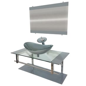 Gabinete de Vidro 90cm Inox com Cuba Oval Prata