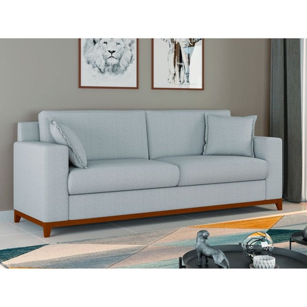Sofá Living Vintage 3 Lugares 220cm em Boucle Slim Azul Bebê