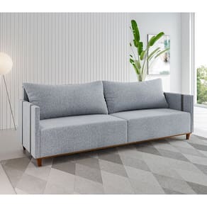 Estofado Living Louis 2m, 2 Almofadas Soltas, 3 Lugares Inox/Cinza