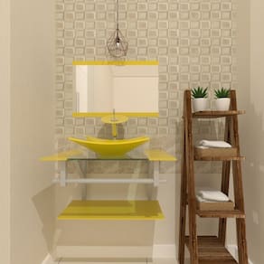 Gabinete de Vidro 60cm Ac com Cuba Retangular Amarelo