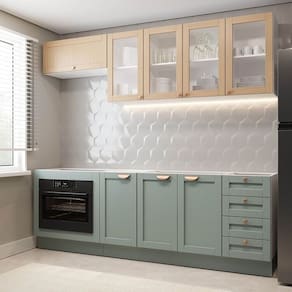 Cozinha Modulada 6 Peças sem Tampo 3 Aéreos 3 Balcões Arizona Cabecasa Madeiramadeira Menta