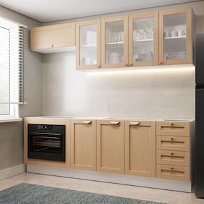 Cozinha Modulada 6 Peças sem Tampo 3 Aéreos 3 Balcões Arizona Cabecasa Madeiramadeira Figueira