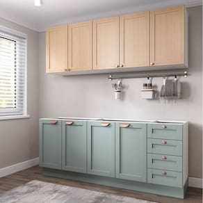 Cozinha Modulada 4 Peças sem Tampo 2 Aéreos 2 Balcões Arizona Cabecasa Madeiramadeira Figueira/Menta