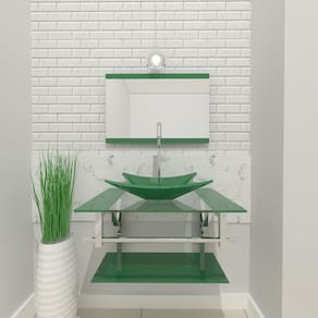 Gabinete de Vidro 90cm Inox com Cuba Retangular Verde
