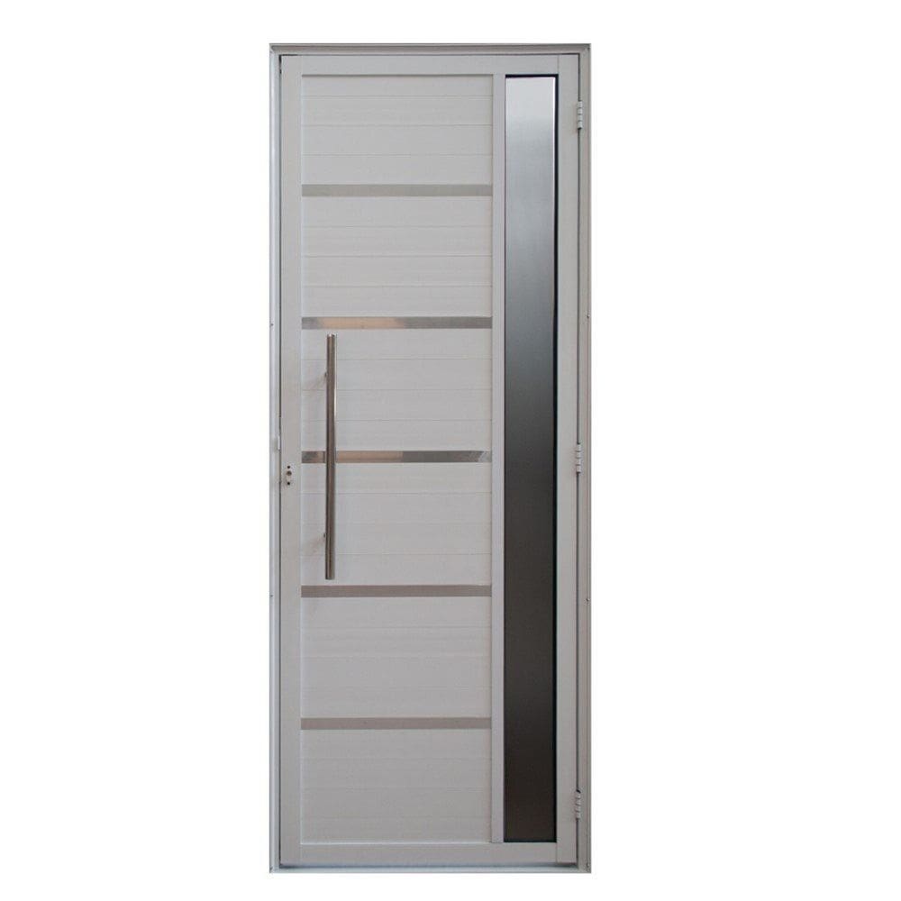 Porta de Alumínio Lambril Solara com Visor e Puxador 70 X 210 Branco