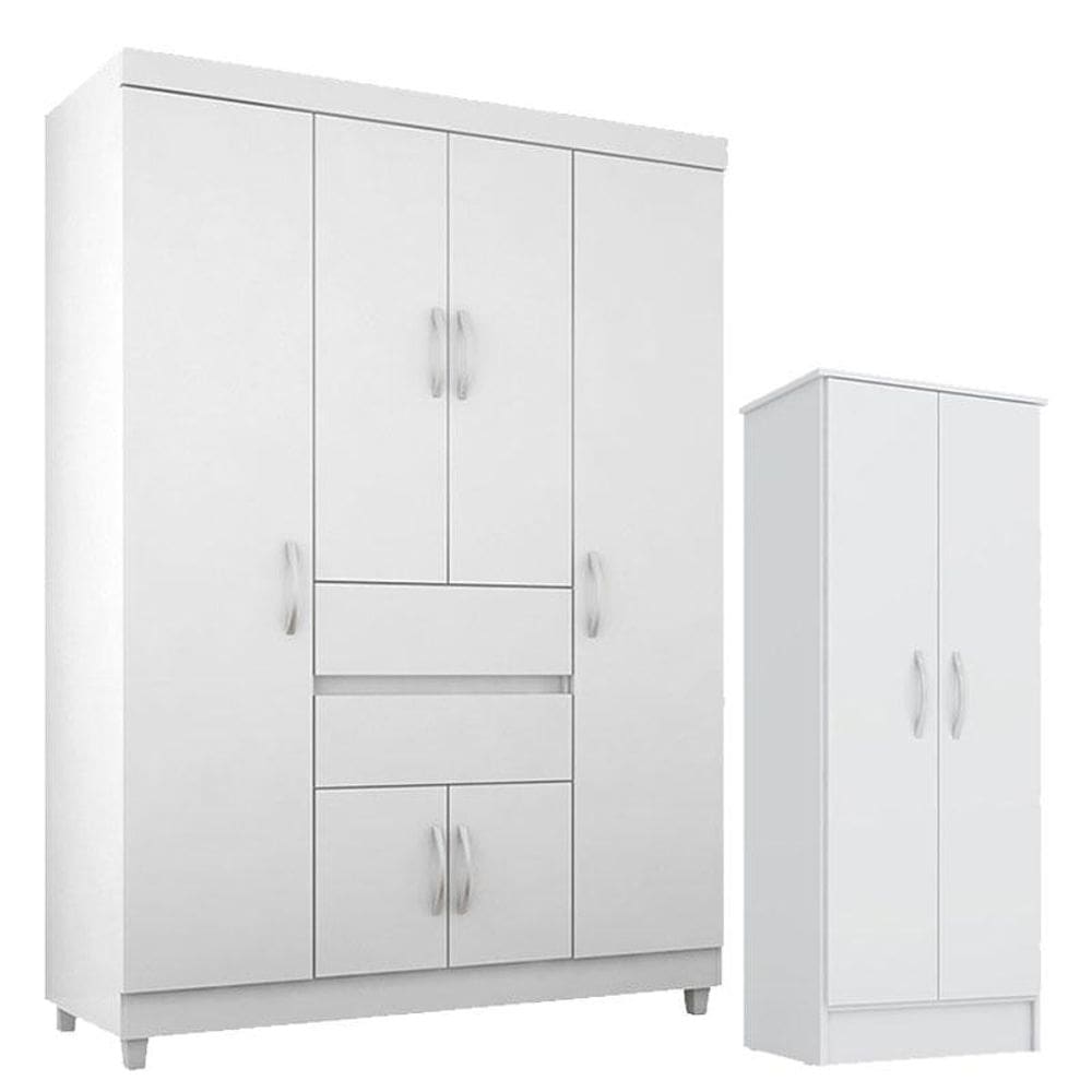 Guarda Roupa Infantil Ecom 2 e Armário Multiuso Viena Branco Brilho - Demóbile