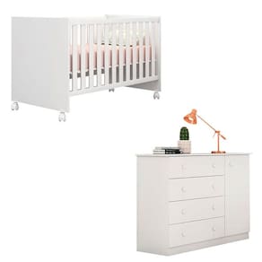 Berço Doce Sonho e Cômoda Infantil Helena Branco Brilho - Phoenix