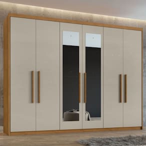 Guarda-Roupa Casal áries 6 Portas 5 Gavetas com Espelho 59621.59 Amêndoa Clean/Off White - Móveis Lopas