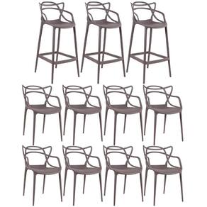 8 Cadeiras + 3 Banquetas Altas Masters Allegra Fendi