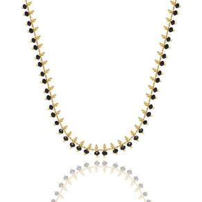 Choker Com Miçangas Cristais Preto E Bolinhas Folheado A Ouro 18K