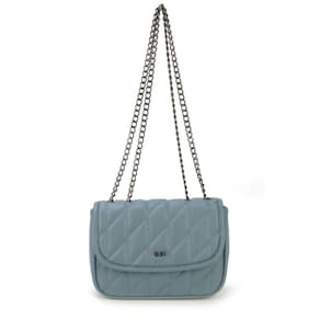 Bolsa Feminina Transversal Fechamento Botão Azul Em Pu Gash