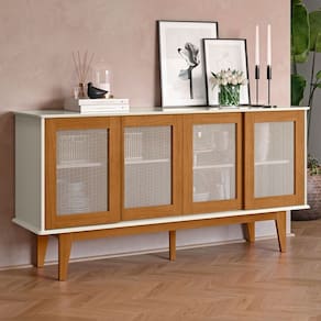 Balcão Buffet Detroit 4 Portas 4 Prateleiras Off White/Nature - Tebarrot