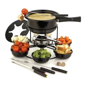 Aparelho De Fondue Esmaltado Viena Carroussel Molheiras Base Giratória 16 Peças Serviço Conjunto Kit