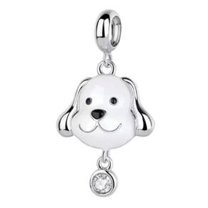 Berloque cabeça cachorro branco joia prata 925 animais cão