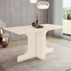 Mesa de Madeira Mavi Canto Reto Off White Sc105 - Henn