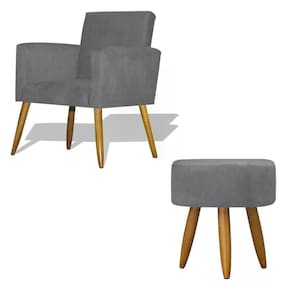 Kit Poltrona Decorativa Nina Com Puff Redondo - Cinza Cinza