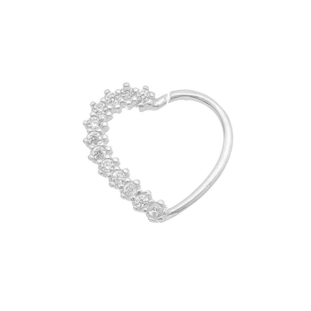 Piercing coração cravejado - prata 925 -orelha direita -10mm