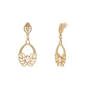 Brinco De Pedra Cristal Gota Amarela Folheado A Ouro 18K
