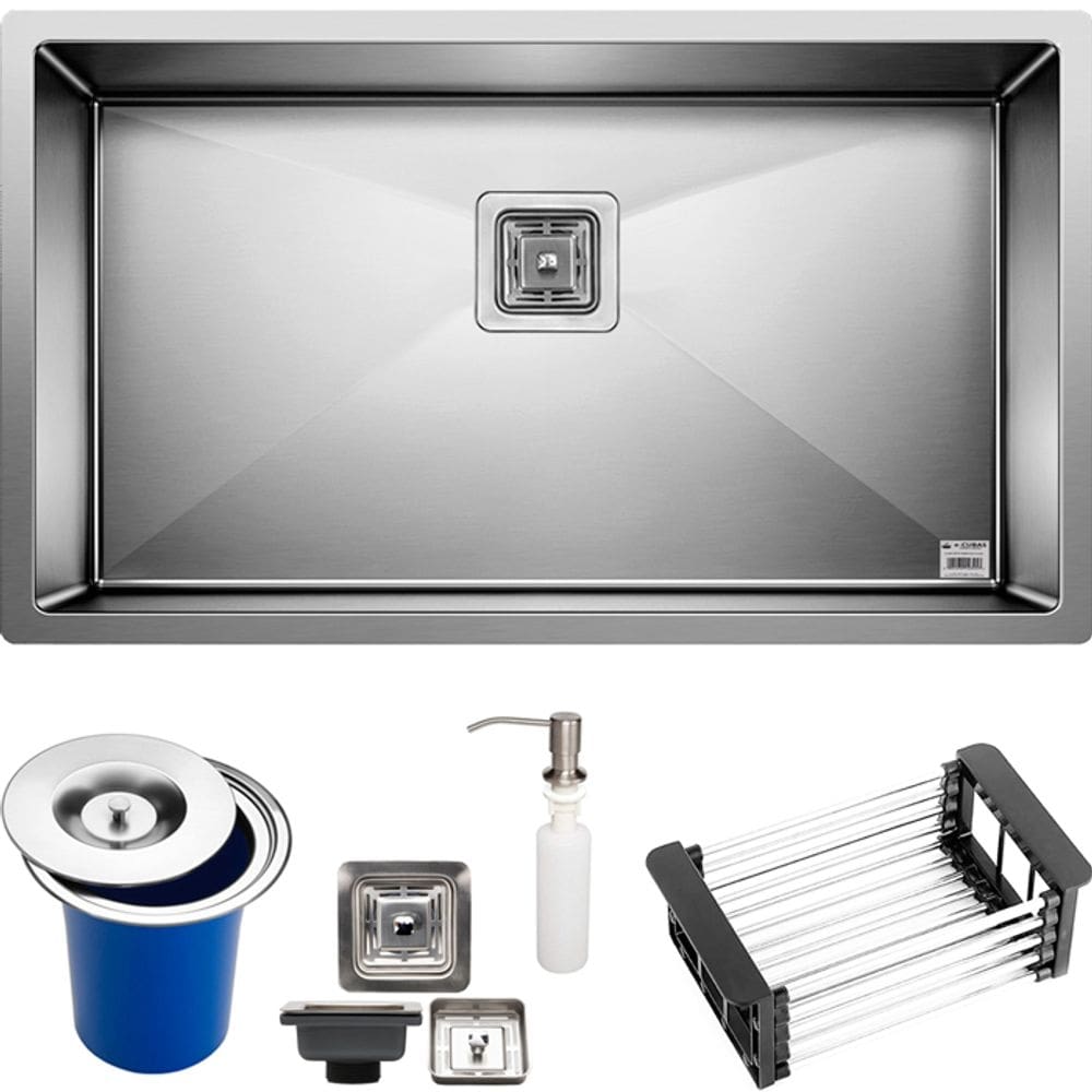 Cuba Quadrada Inox 304 Cozinha Pia Embutir Sobrepor Gourmet 85x45 Premium Com Lixeira 5 Litros