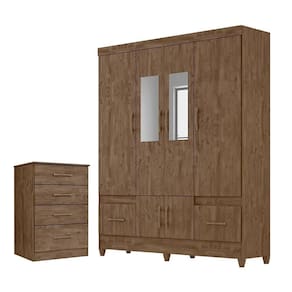 Conjunto Guarda Roupa Com Espelho E Cômoda Gokyo Castanho Wood