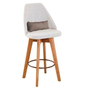 Banqueta Com Encosto Linho Bege E Almofada Suede Bege