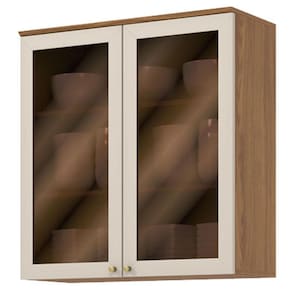 Armário Aéreo 2 Portas com Vidro 80 cm Requinte Nature Areia Hp - Henn