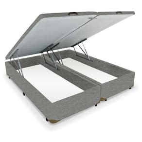 Cama Box KING Bipartido Baú Canvas Cinza - 193x203