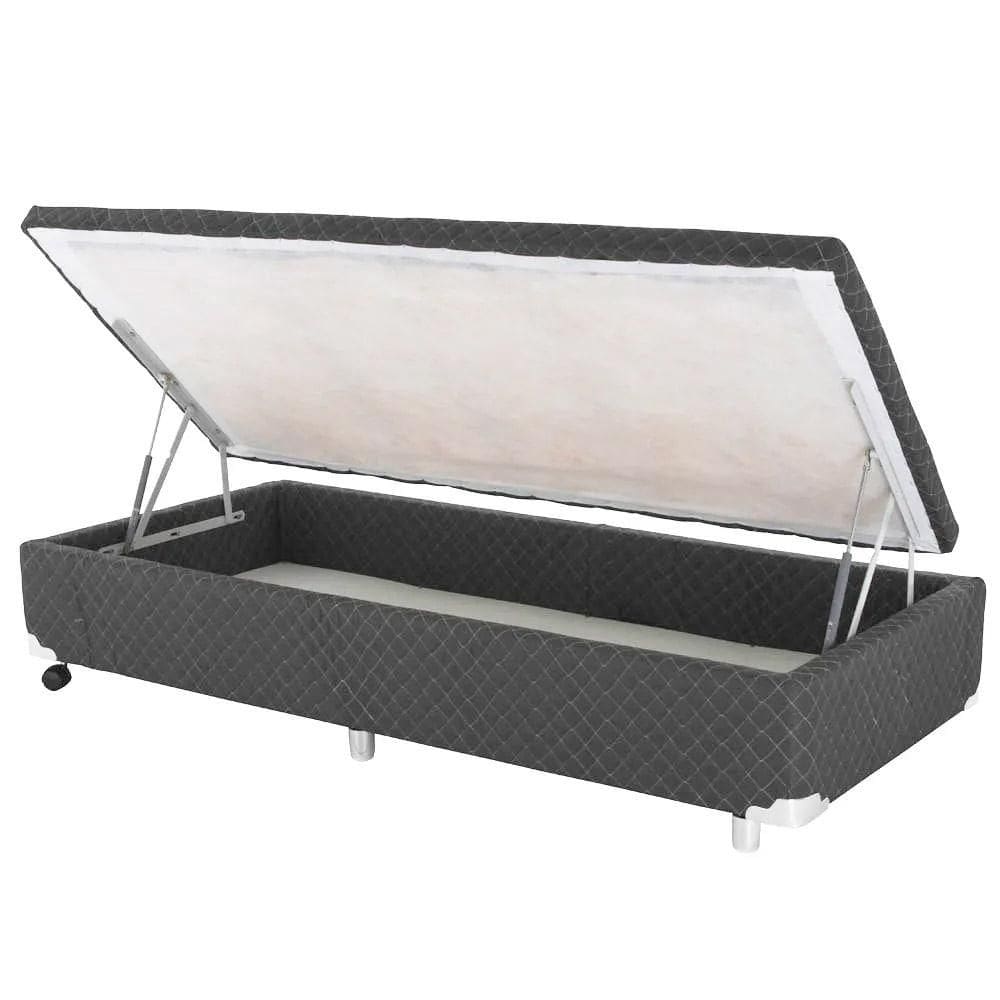 Cama Box Baú Lateral Cinza Rajado 096x203