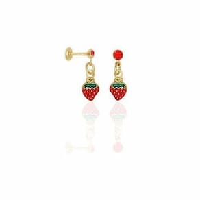 Brinco Morango Vermelho Folheado A Ouro 18K. Infantil