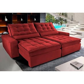 Sofá Retrátil E Reclinável Com Molas Ensacadas Cama Inbox Gold 2,12m Tecido Suede Velusoft Vermelho