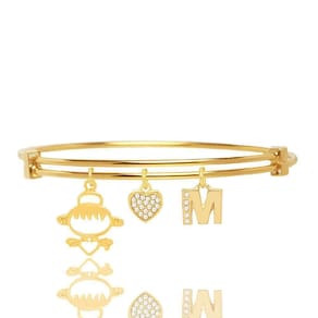 Bracelete Com Pingente Filha E Inicial Folheado A Ouro