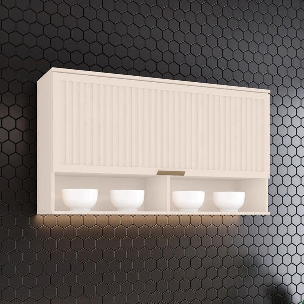 Armário Aéreo 1 Porta Basculante Ripado 120 cm Ambiente Connect Off White - Henn